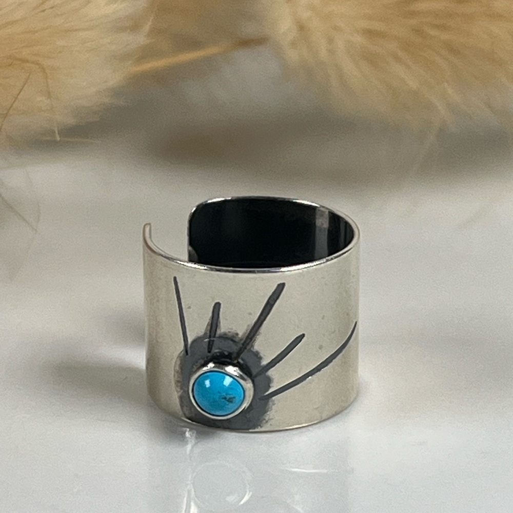 Solid Sterling Silver Polished Turquoise Sunburst… - image 6